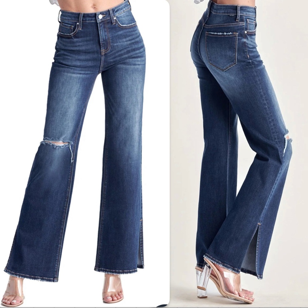 RISEN JEANS Hight Rise Distressed Wide Flare Sz 15/32